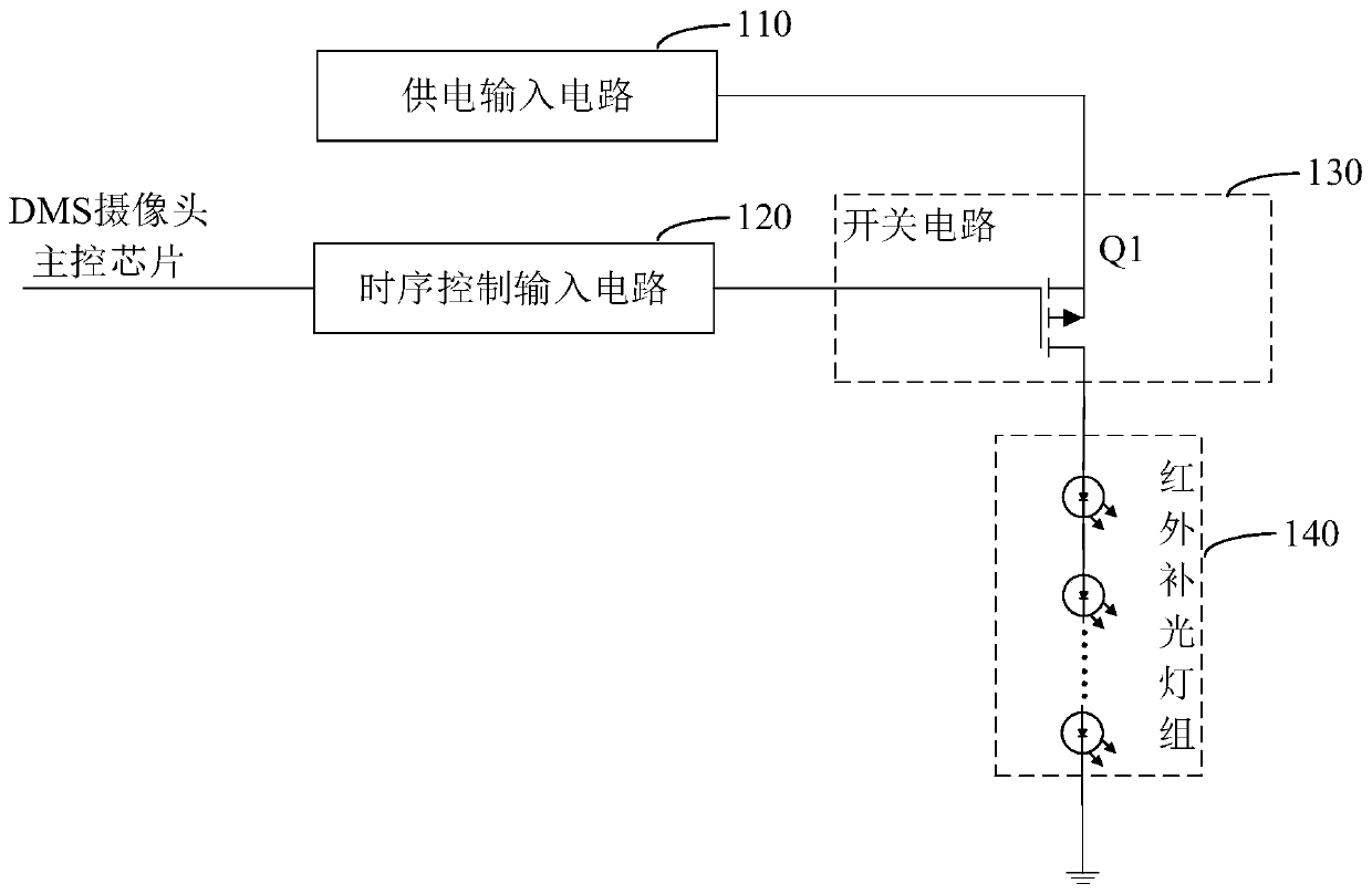 Light supplement control circuit, DMS camera, fatigue driving monitoring system and automobile