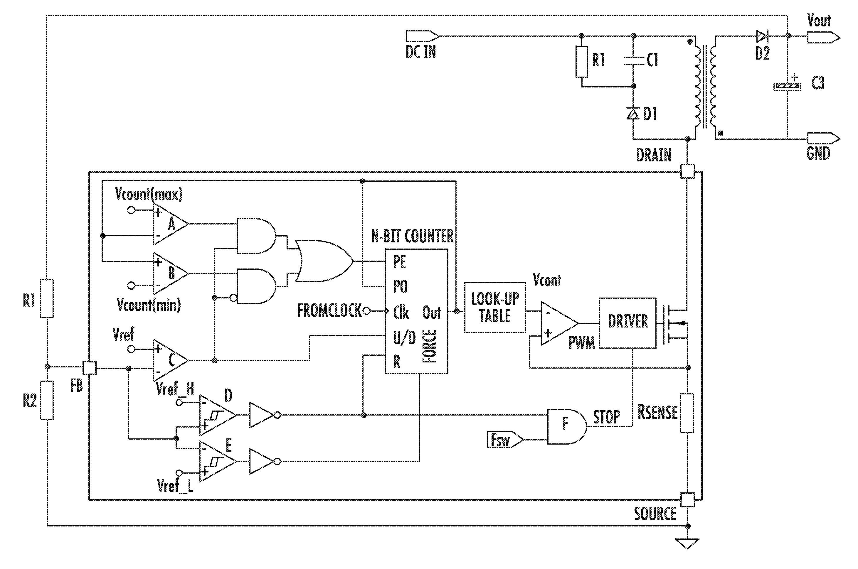 Current mode digital control of the output voltage of a switching power supply