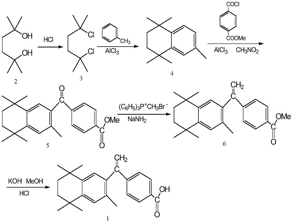 Preparation method of key intermediate of bexarotene