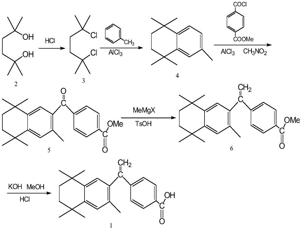 Preparation method of key intermediate of bexarotene