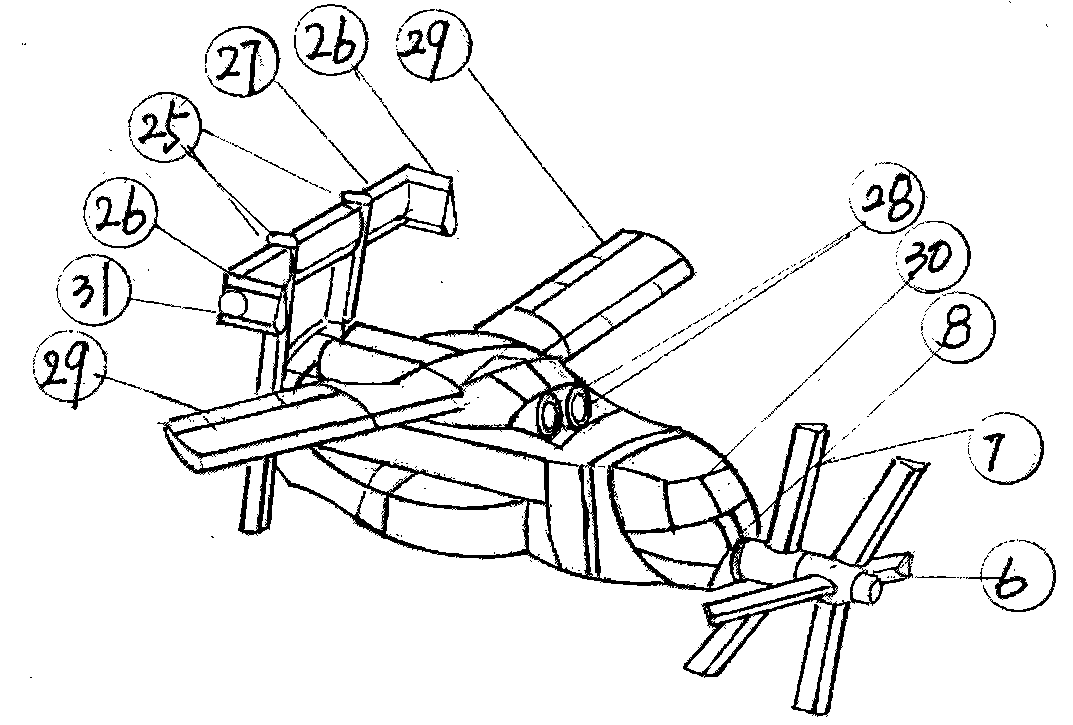 Contra-rotating rotor wing airplane with stationary wings and foldable empennage