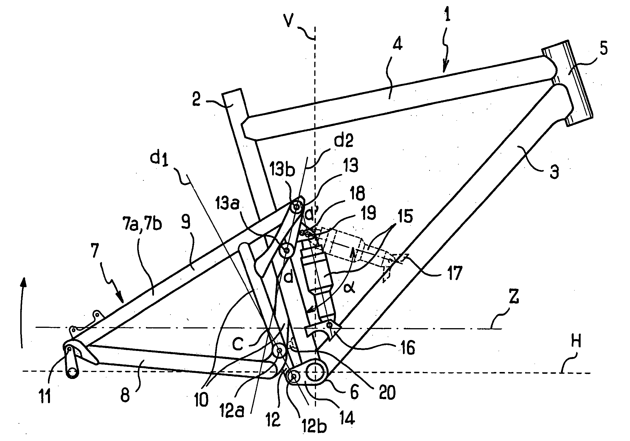 Rear suspension of a two-wheel vehicle or the like
