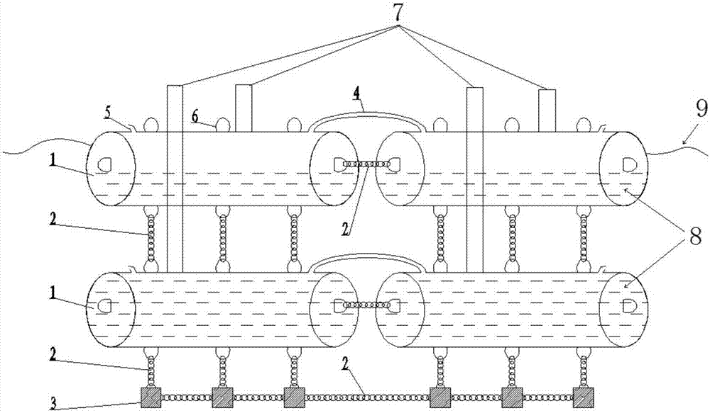 Pendulum bob type multilayer-bag type wave absorber and method