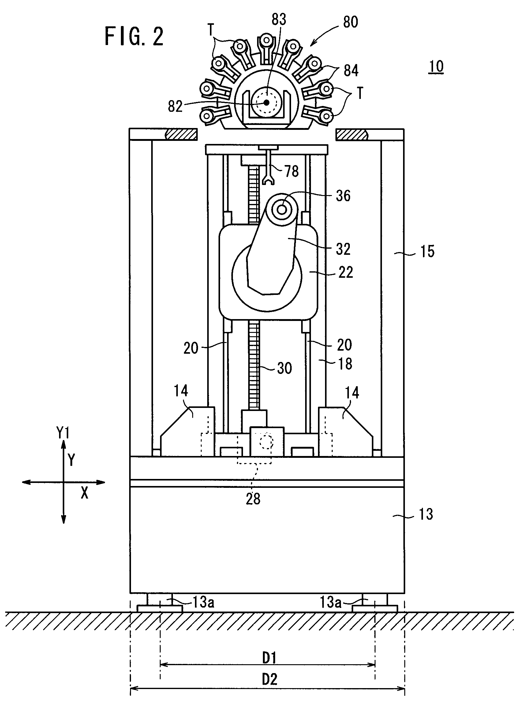 Machine tool including a Z-table and processing spindle rotatably supported on a rotation arm