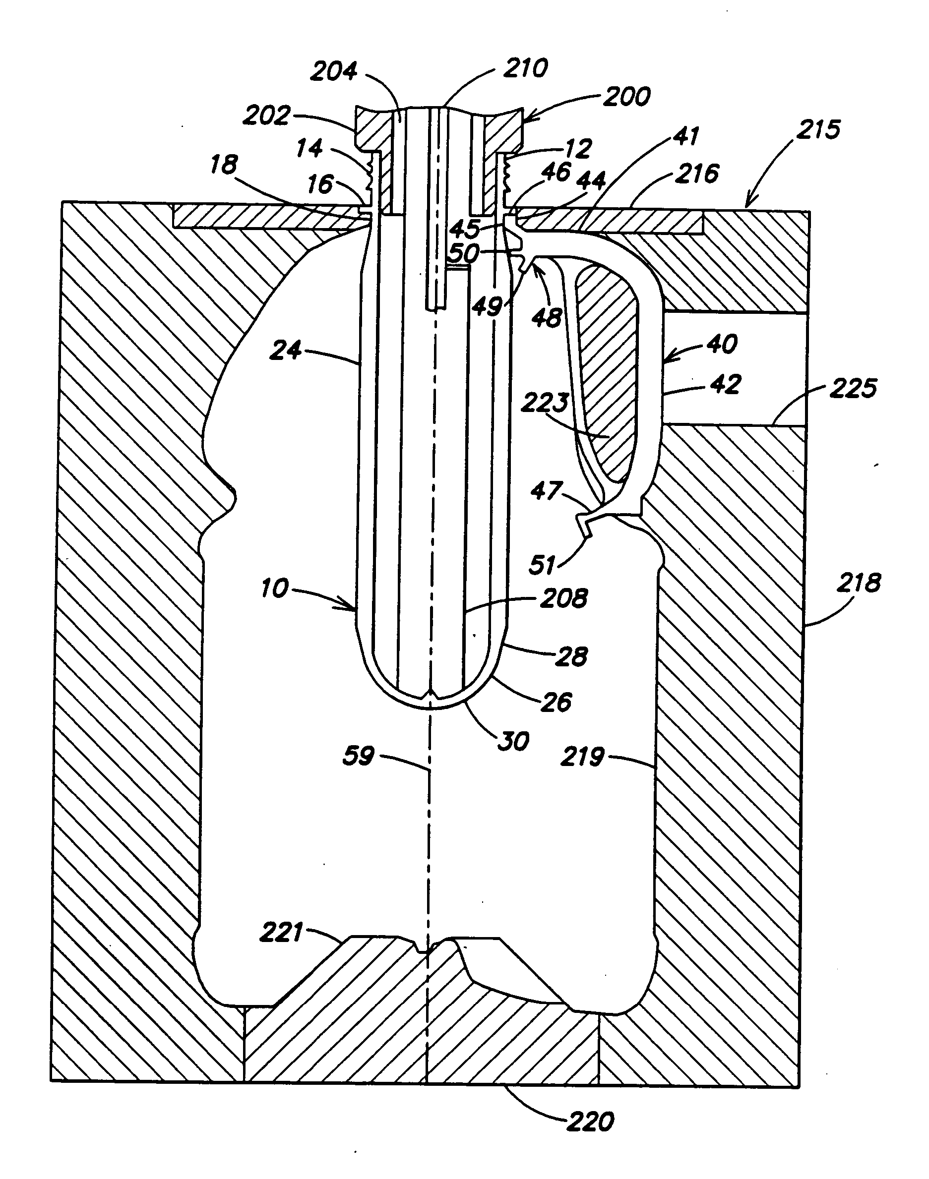 Method and apparatus for cooling during in-mold handle attachment