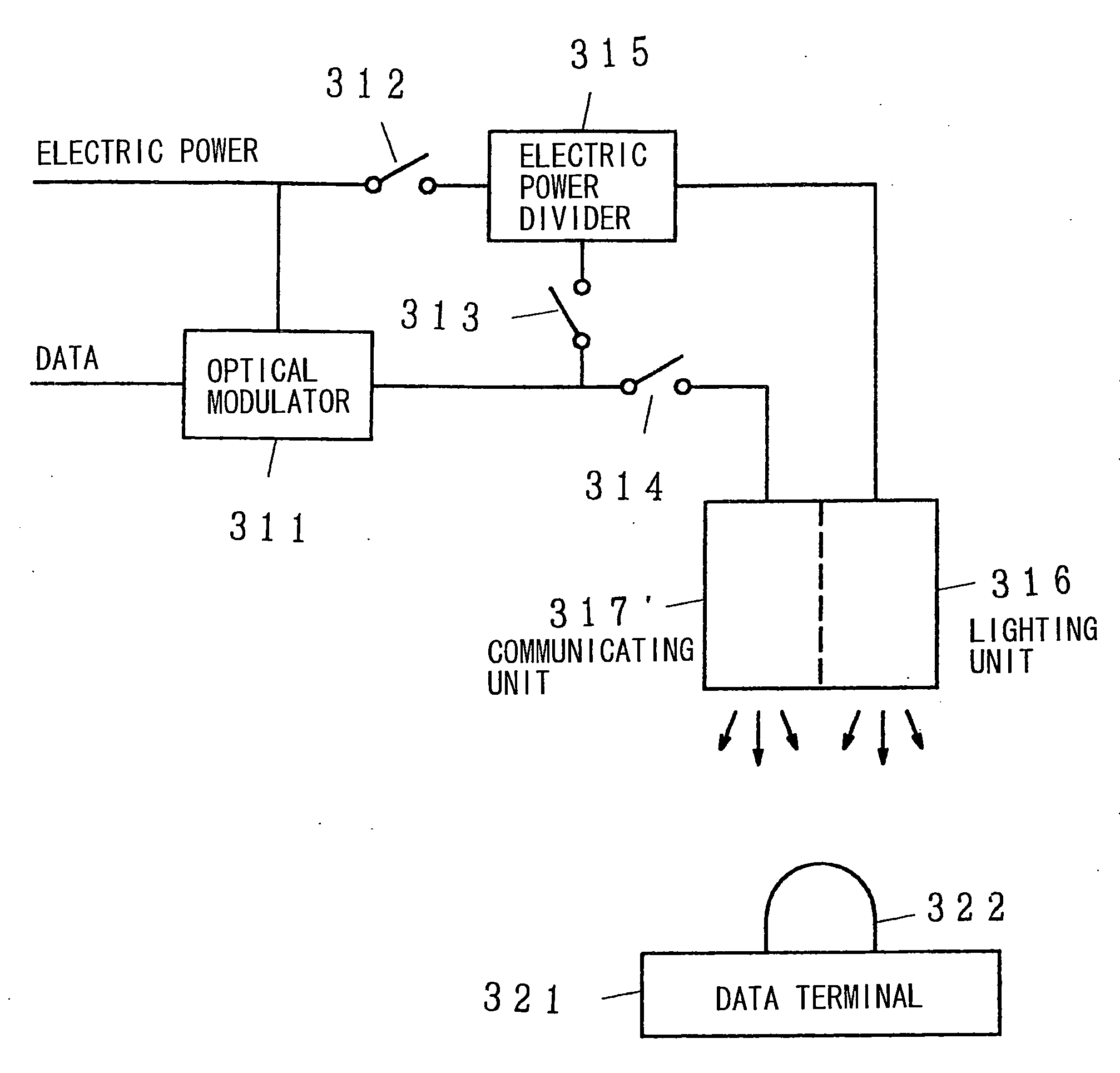 Illuminative light communication device and lighting device