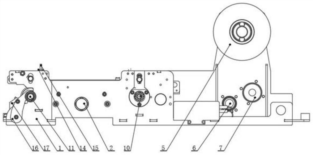 A marking number roll material feeding device