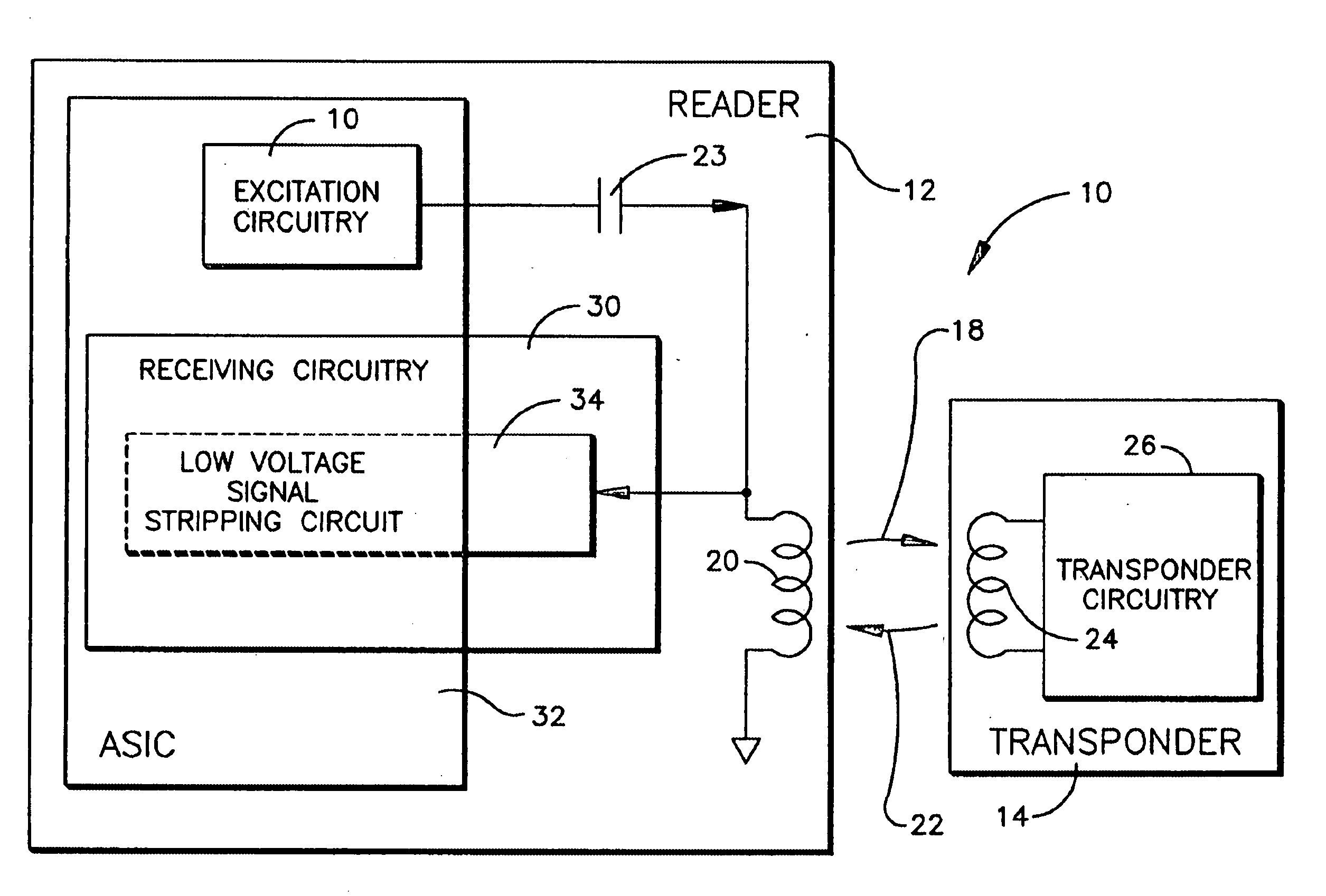 Low voltage signal stripping circuit for an RFID reader