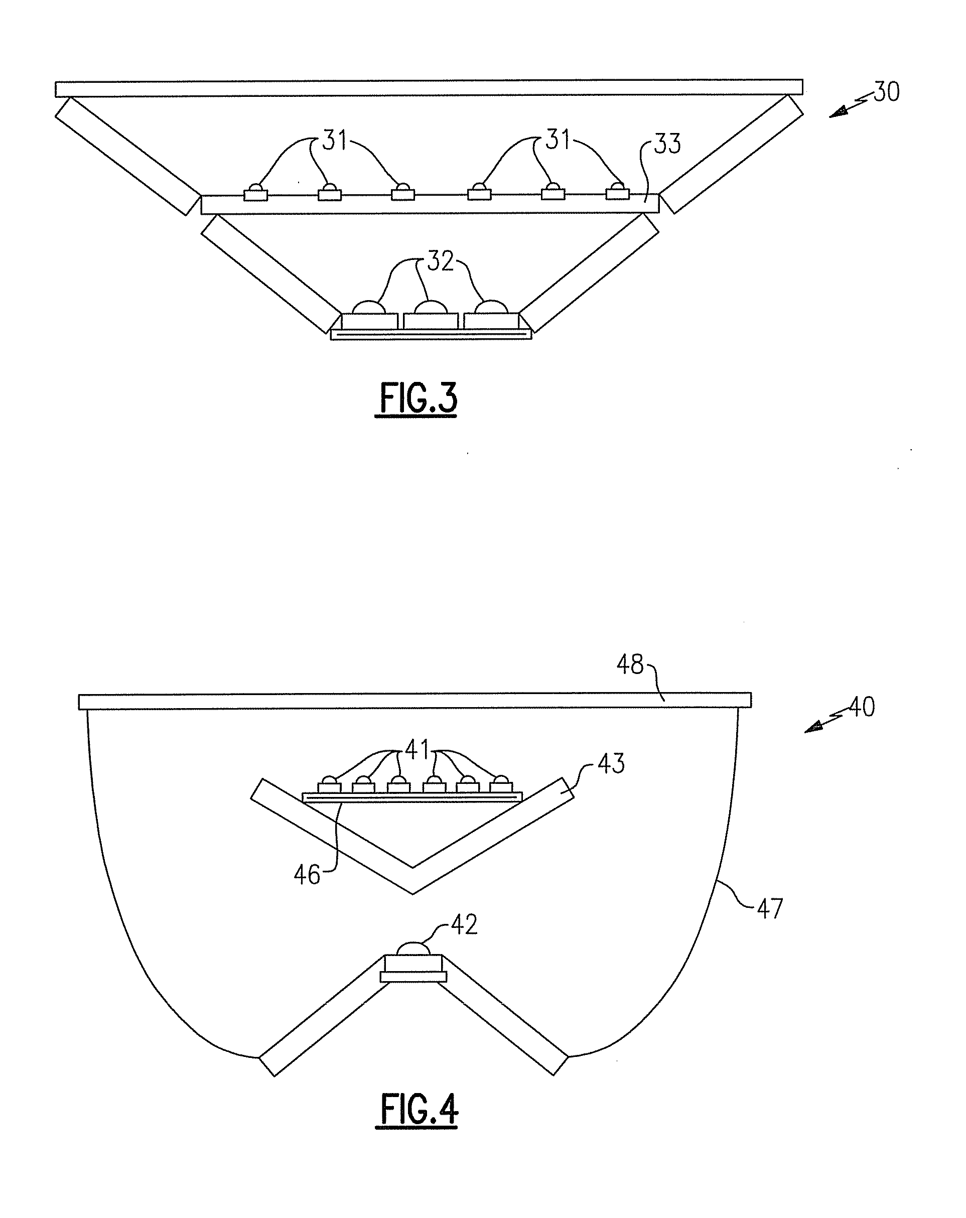 Solid state lighting devices having remote luminescent material-containing element, and lighting methods