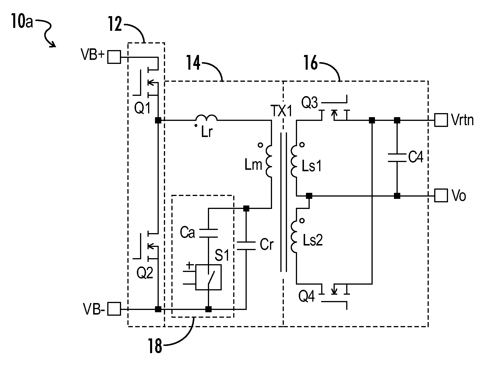 Resonant converter with auxiliary resonant components and holdup time control circuitry