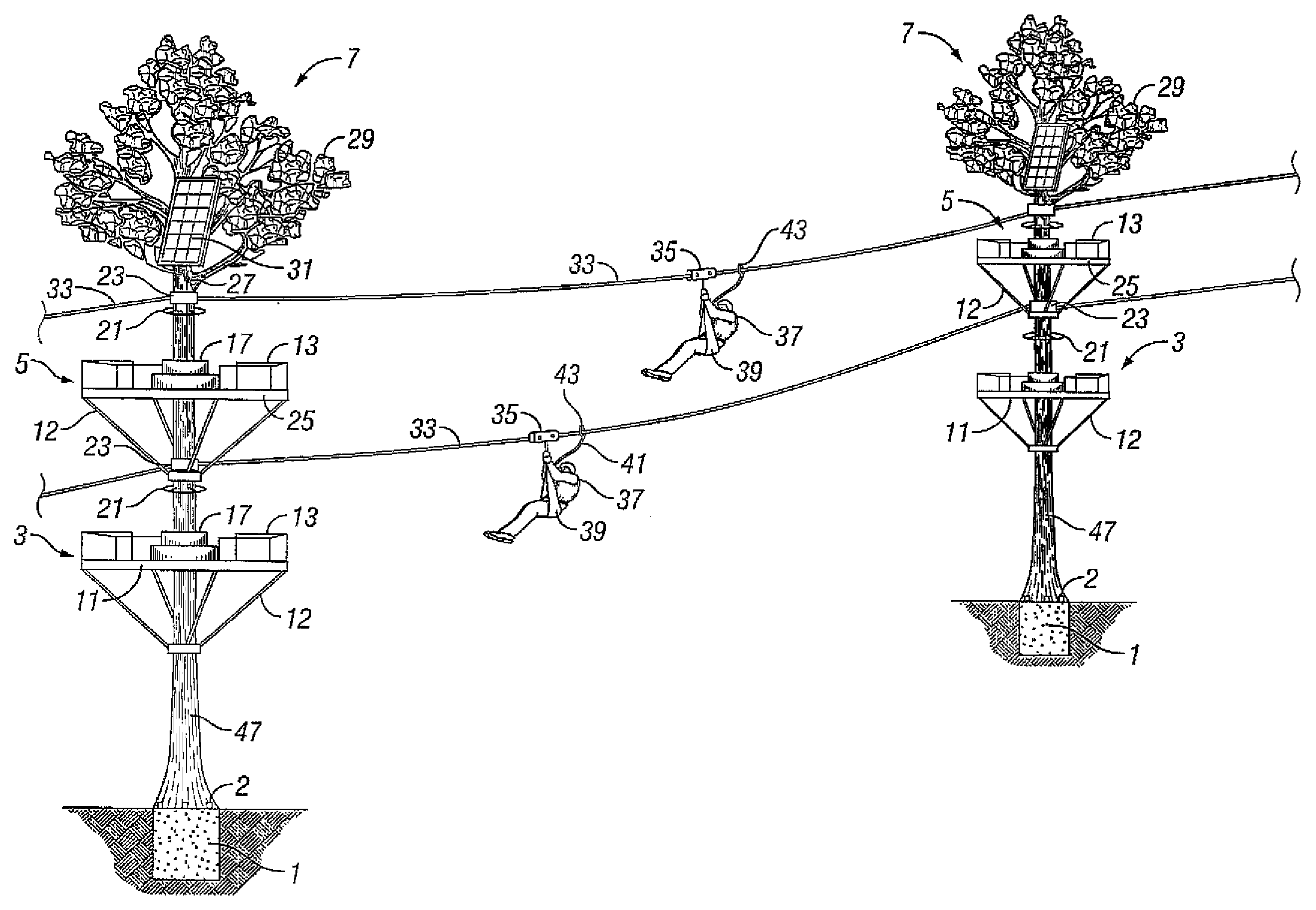 System for tower- and cable-based transportation structure