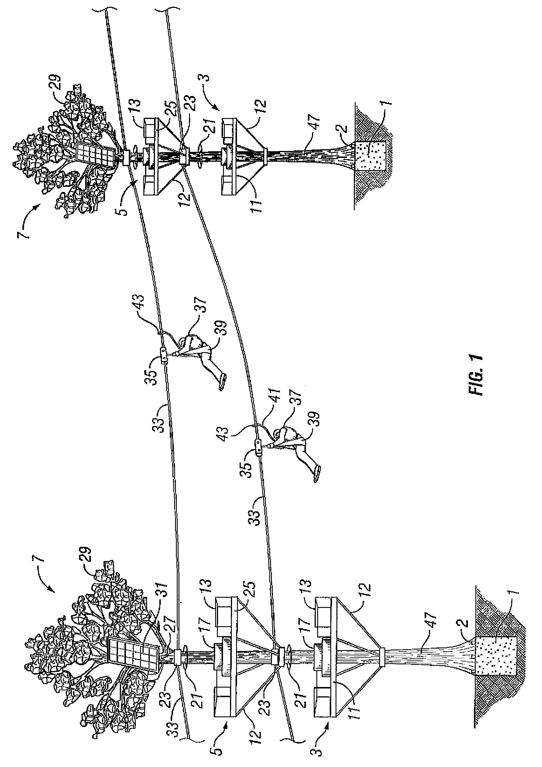 System for tower- and cable-based transportation structure