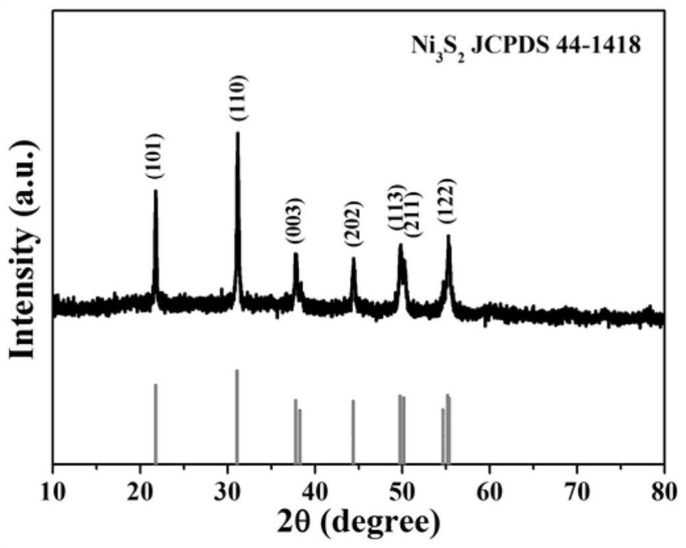 Microspherical Fe-doped nickel disulfide nanostructure material composed of nanosheets, preparation method and application