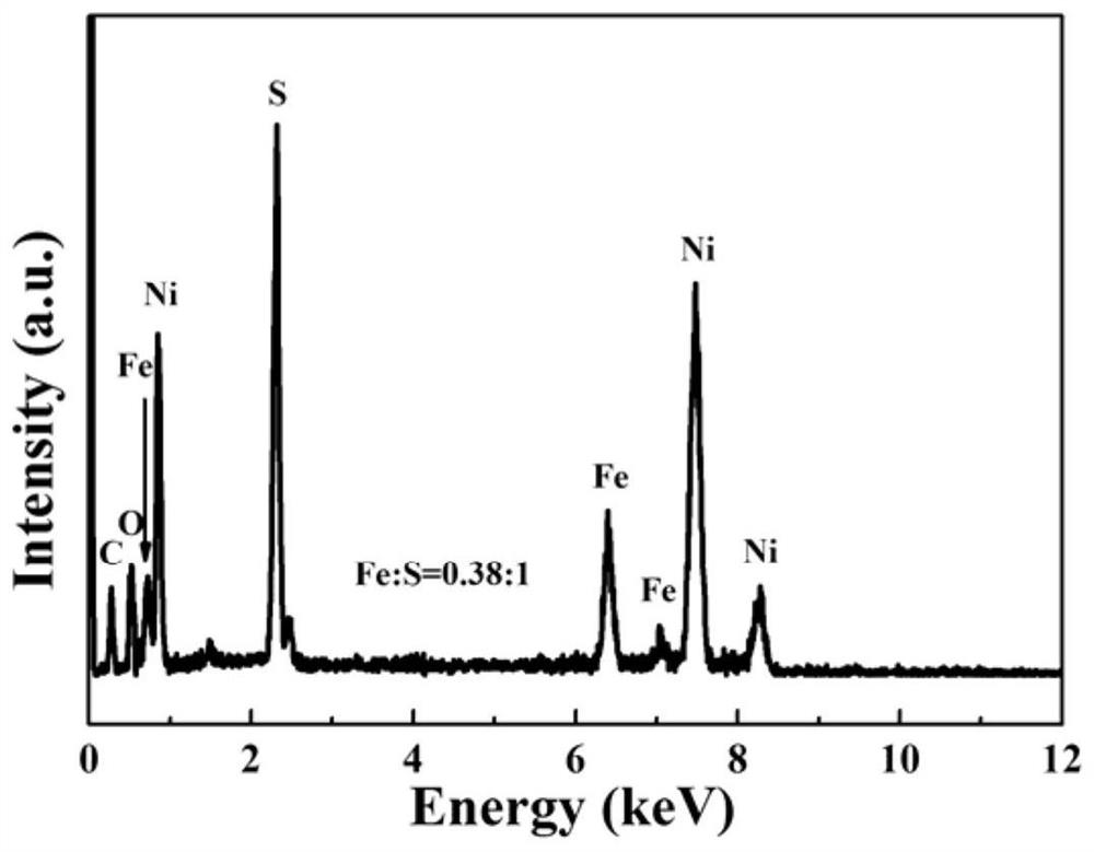 Microspherical Fe-doped nickel disulfide nanostructure material composed of nanosheets, preparation method and application