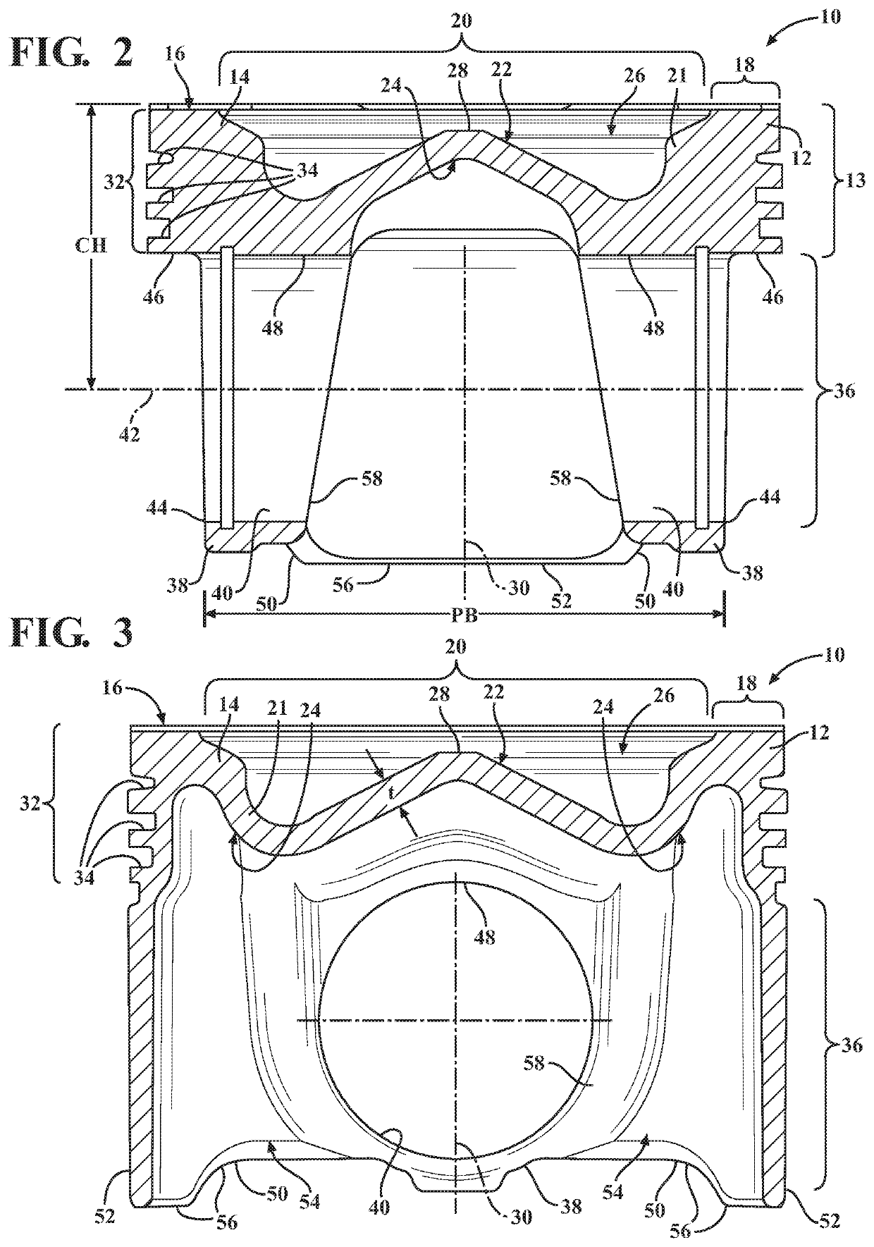 Robust, lightweight, low compression height piston and method of construction thereof