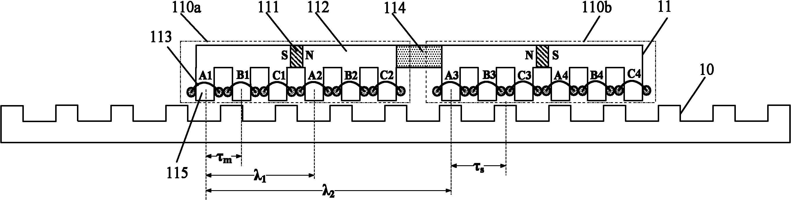 Modular complementary type primary permanent magnet linear motor and motor module formed thereby