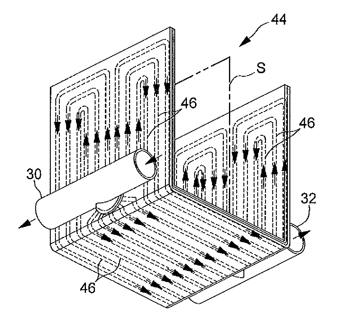 U-formed cooling plate with solid fins for lithium pouch cells