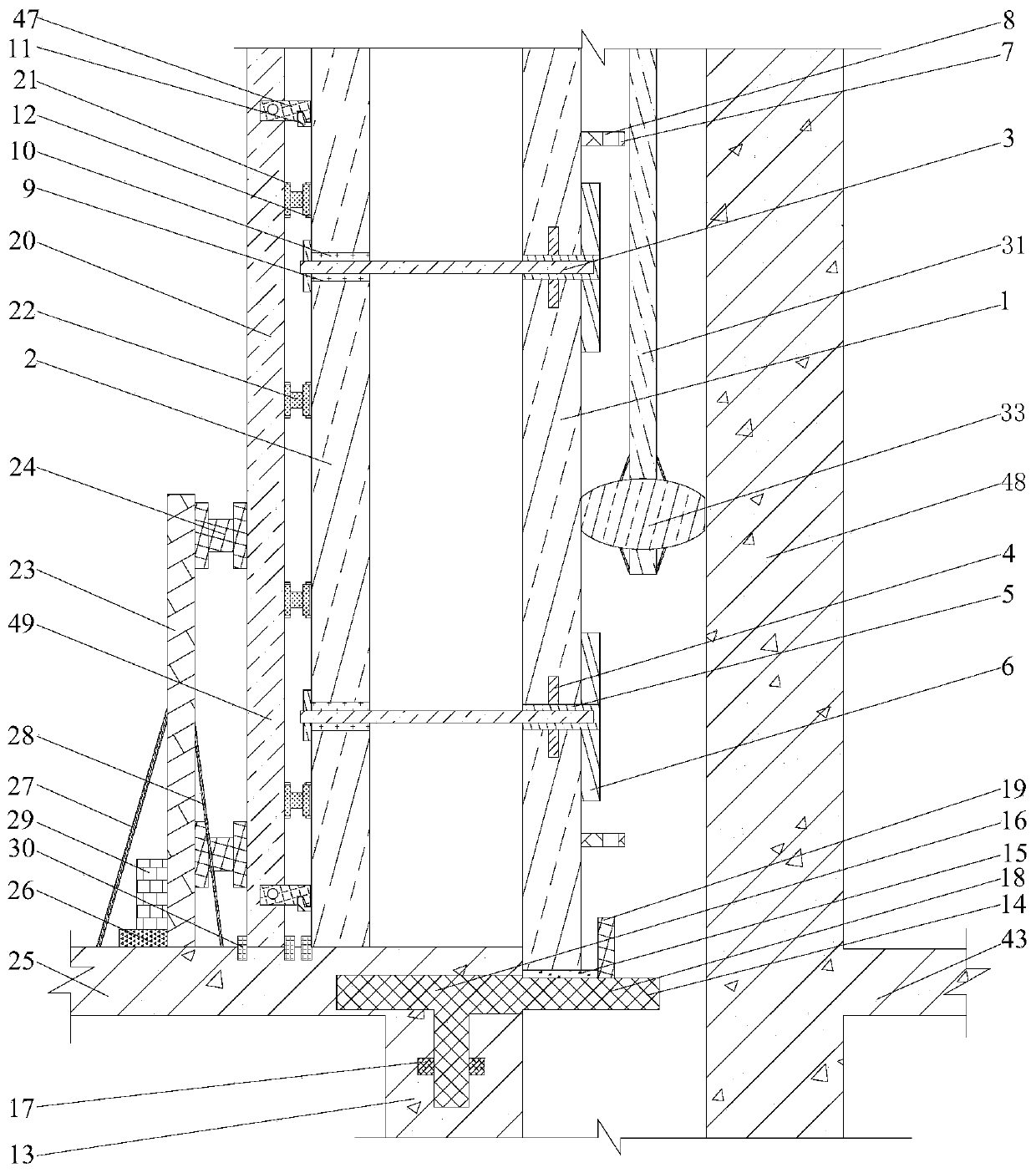 Construction method of narrow space wall based on integral assembly of large formwork