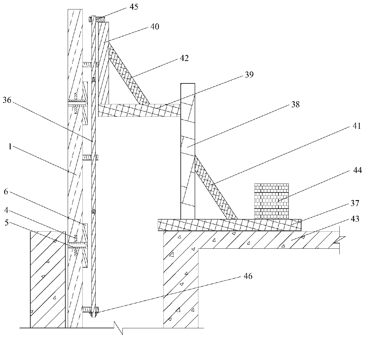 Construction method of narrow space wall based on integral assembly of large formwork