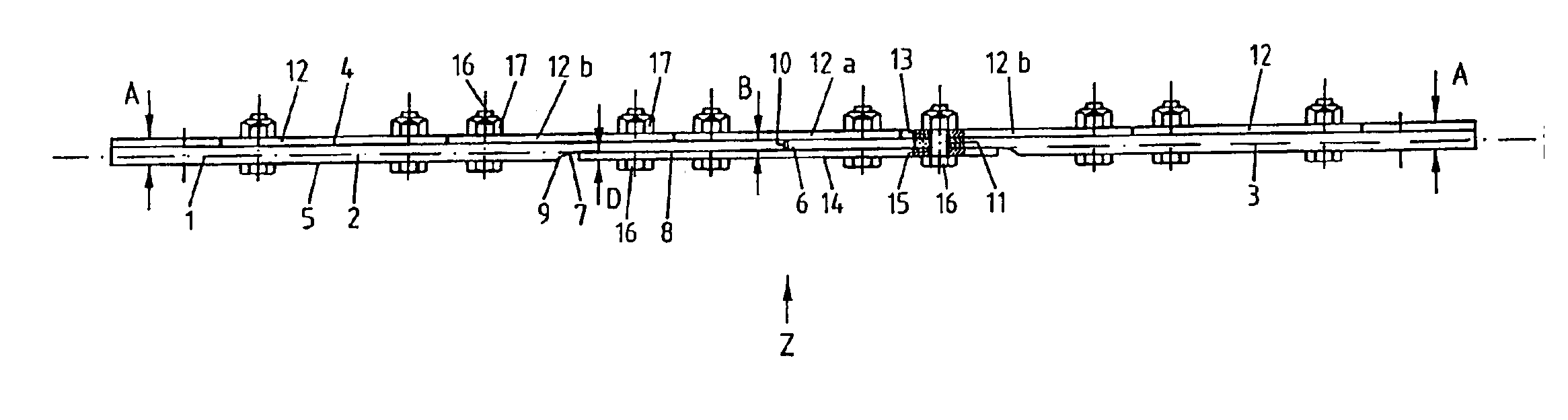 Mowing blade comprising a blade bar composed of bar sections