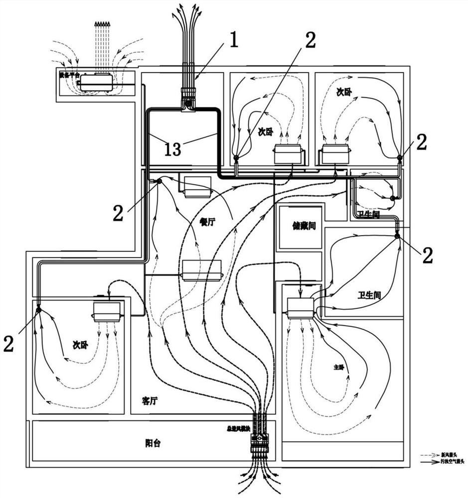 Air exhaust module and whole-house regional fresh air replacement system