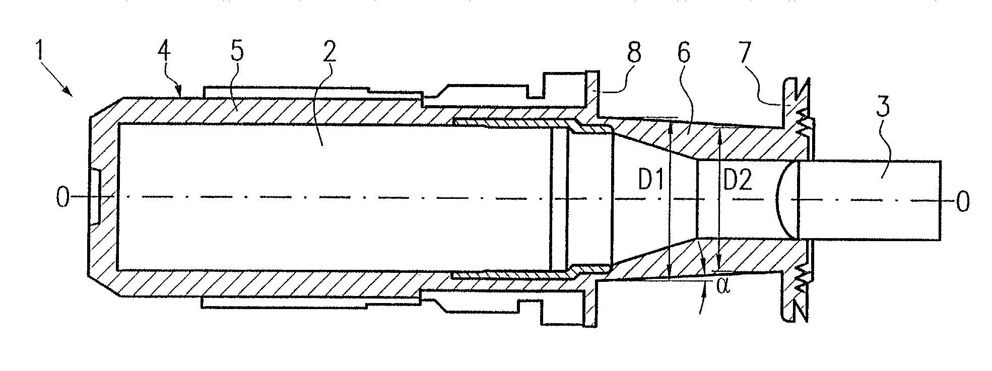 Inductive sensor (speed sensor) with a conical coil base body