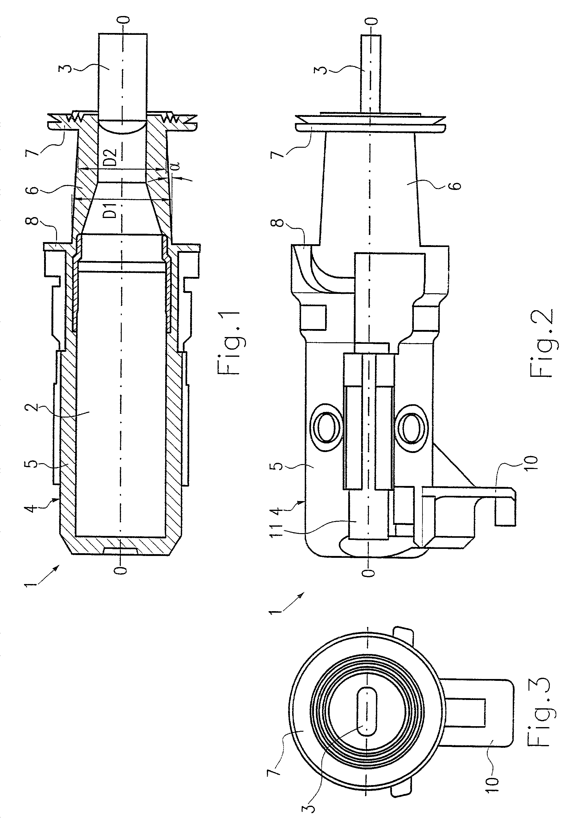 Inductive sensor (speed sensor) with a conical coil base body