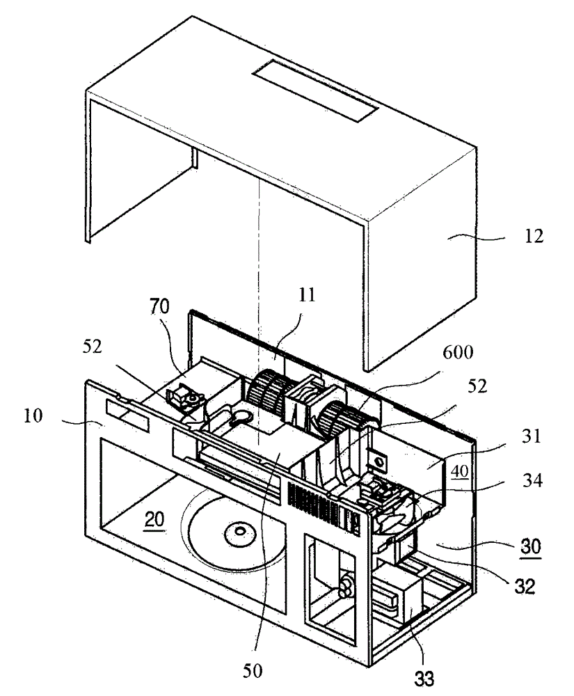 Embedded microwave oven with novel smoke pumping structure