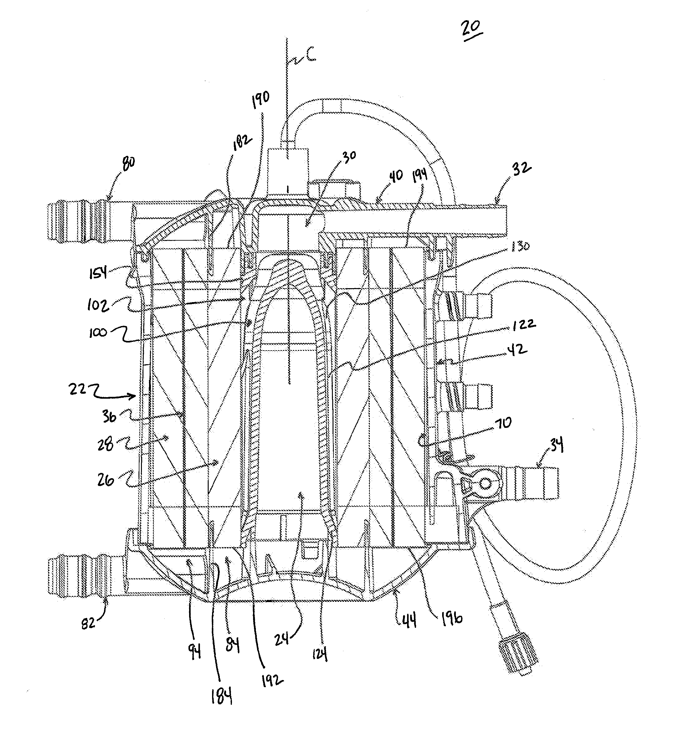 De-Airing Oxygenator for Treating Blood in an Extracorporeal Blood Circuit