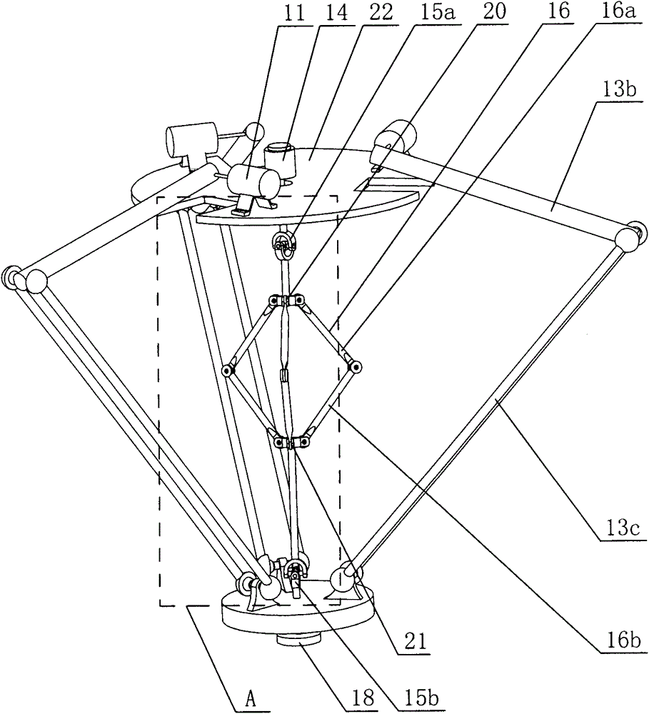 Parallel connecting rod type Delta robot forth axis transmission mechanism