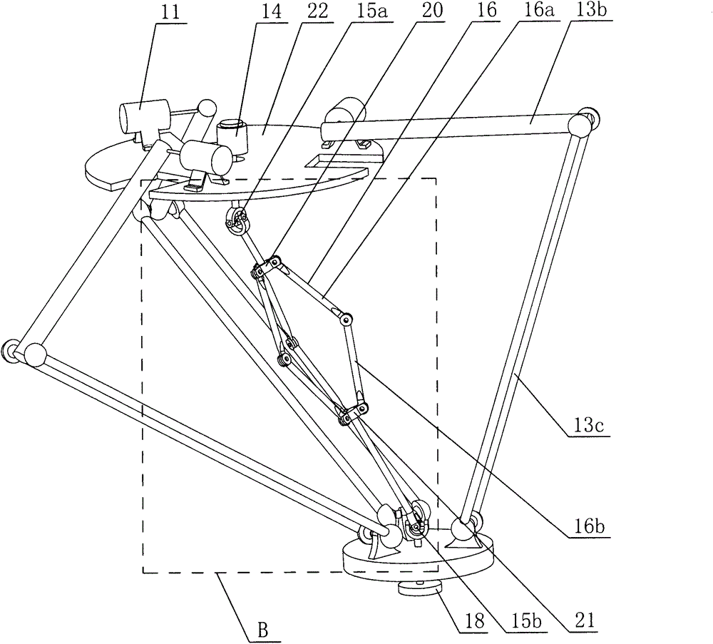 Parallel connecting rod type Delta robot forth axis transmission mechanism