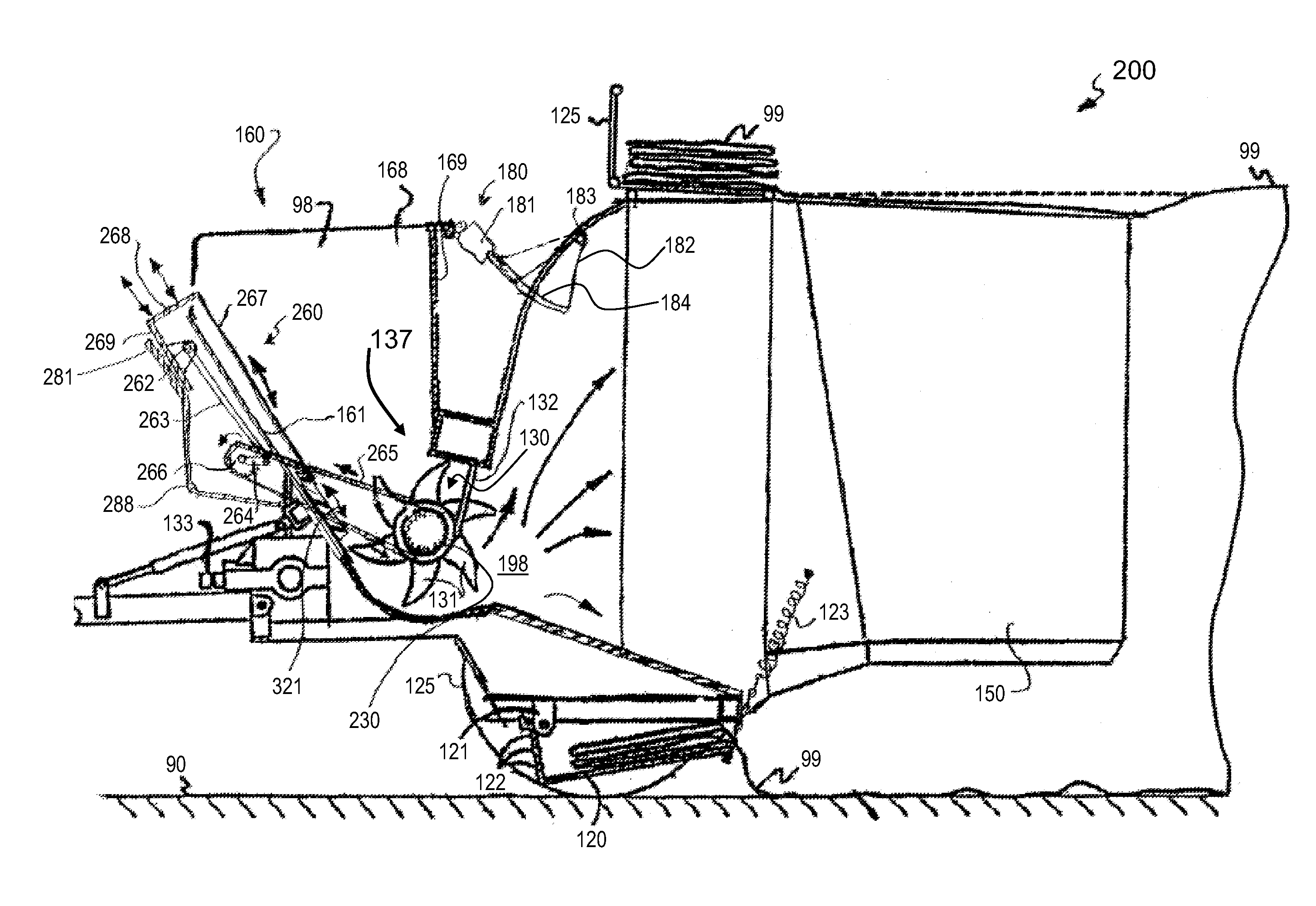 Agricultural bagger with shielded hopper agitation and method