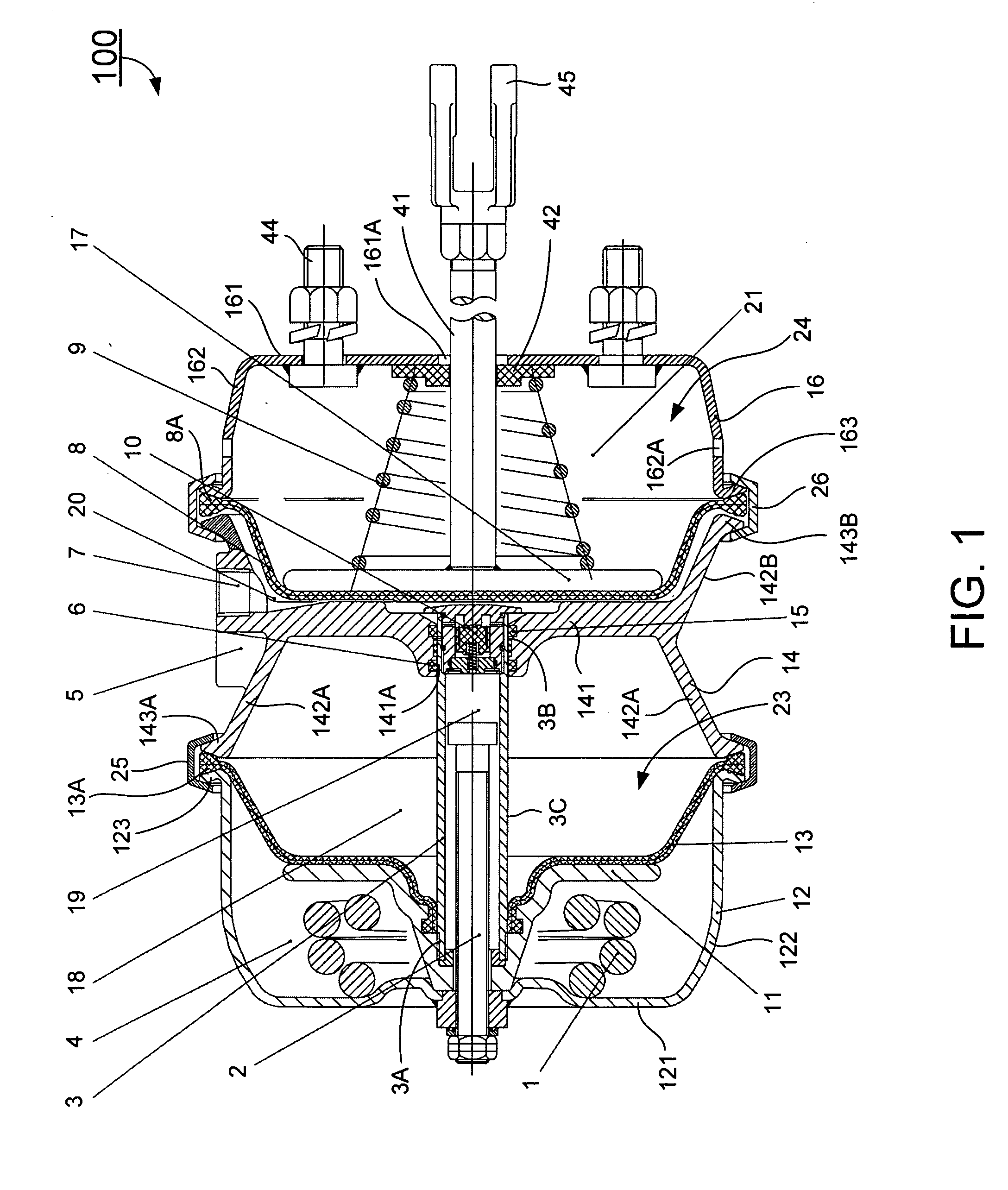 Internal air-exchange spring brake chamber