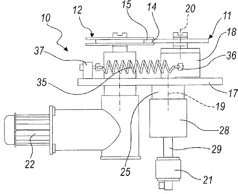 Device for measuring volume change of at least one textile fiber band