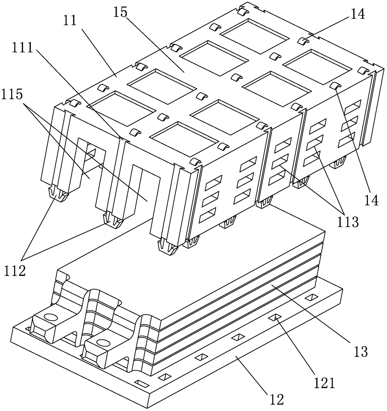 An electric core pole piece group fixing frame and a battery with the battery pole piece group fixing frame