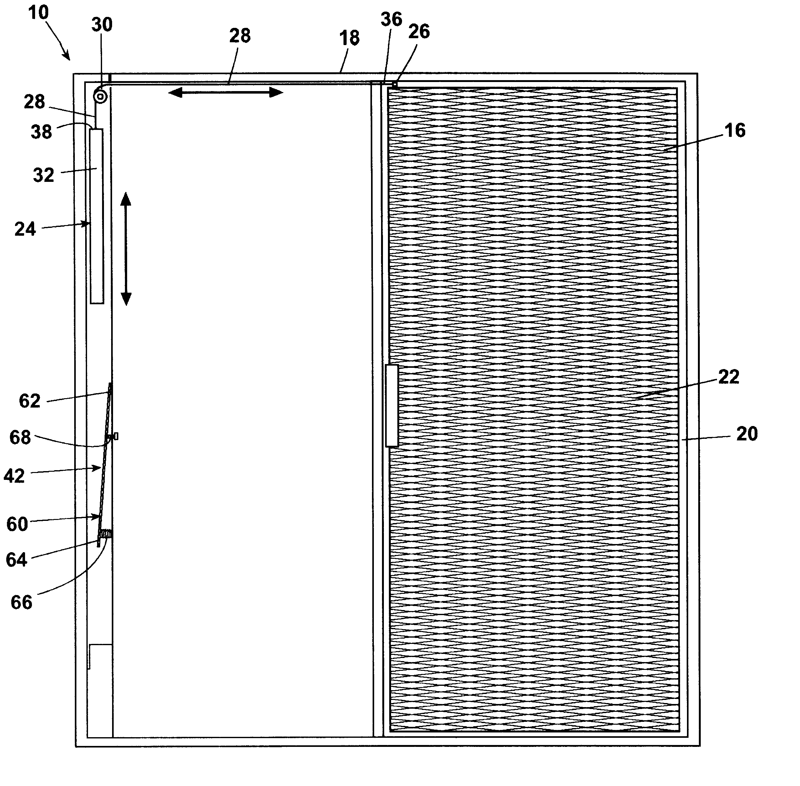 Automatically-closing screen door and closing speed adjuster for the same