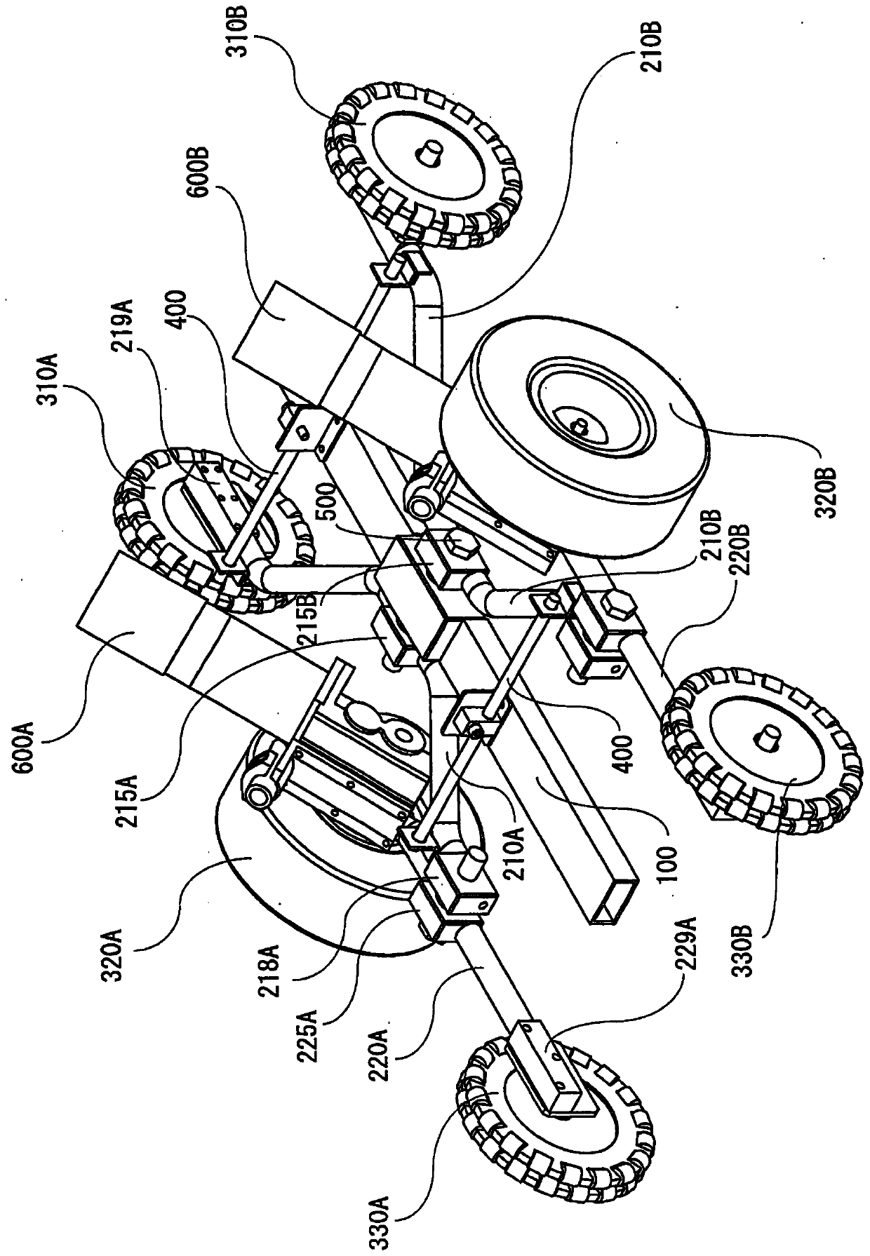 Rocker bogie mechanism and travel device