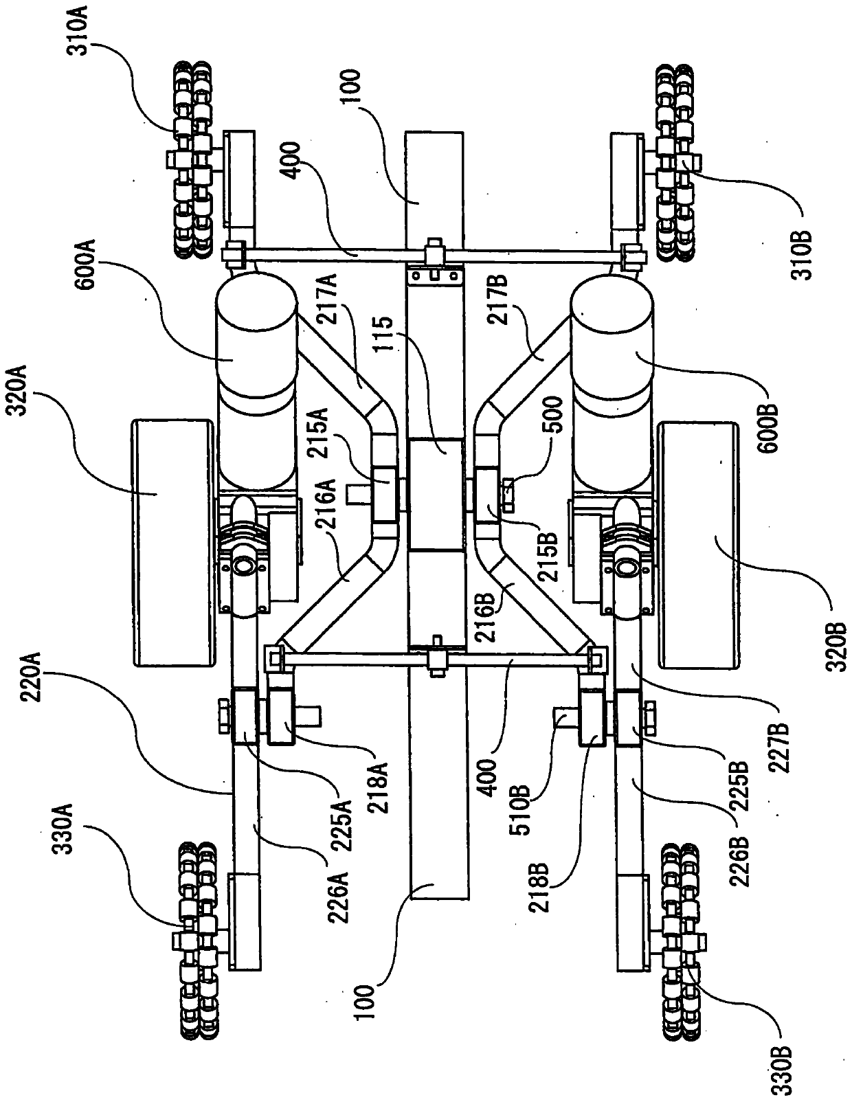 Rocker bogie mechanism and travel device