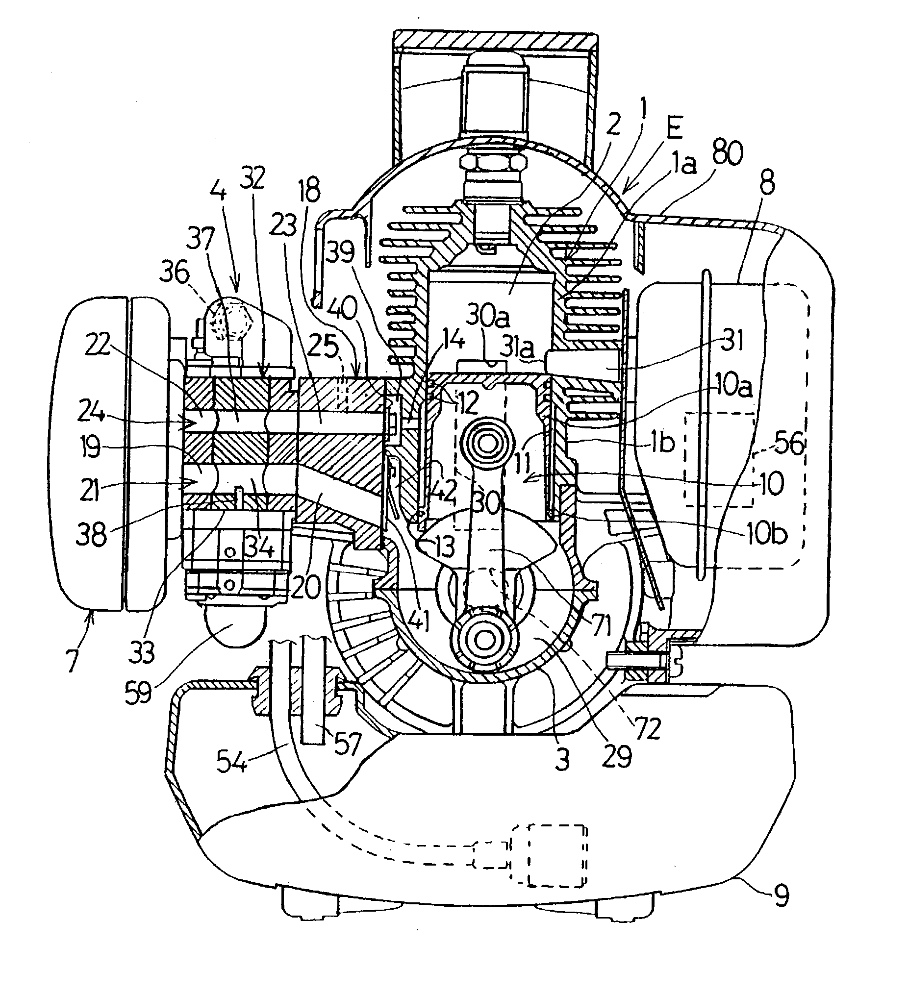 Two-cycle combustion engine having two-staged piston