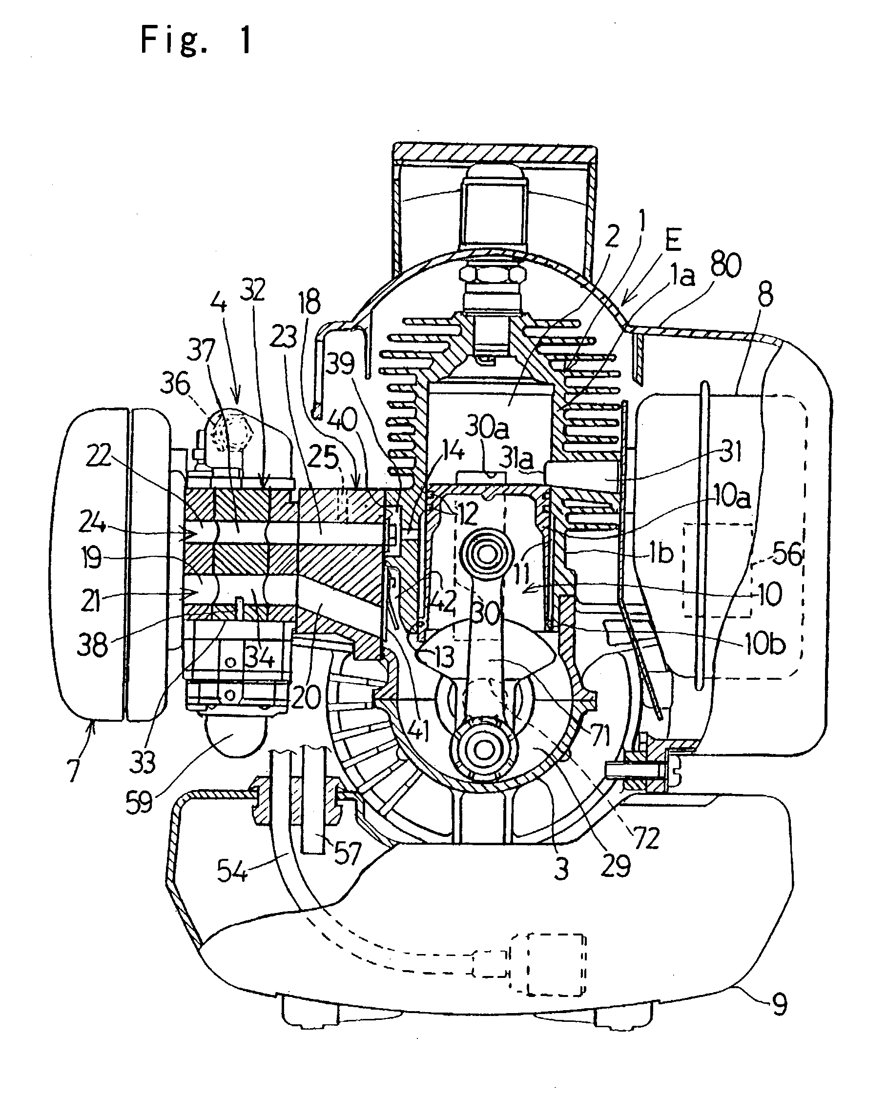 Two-cycle combustion engine having two-staged piston
