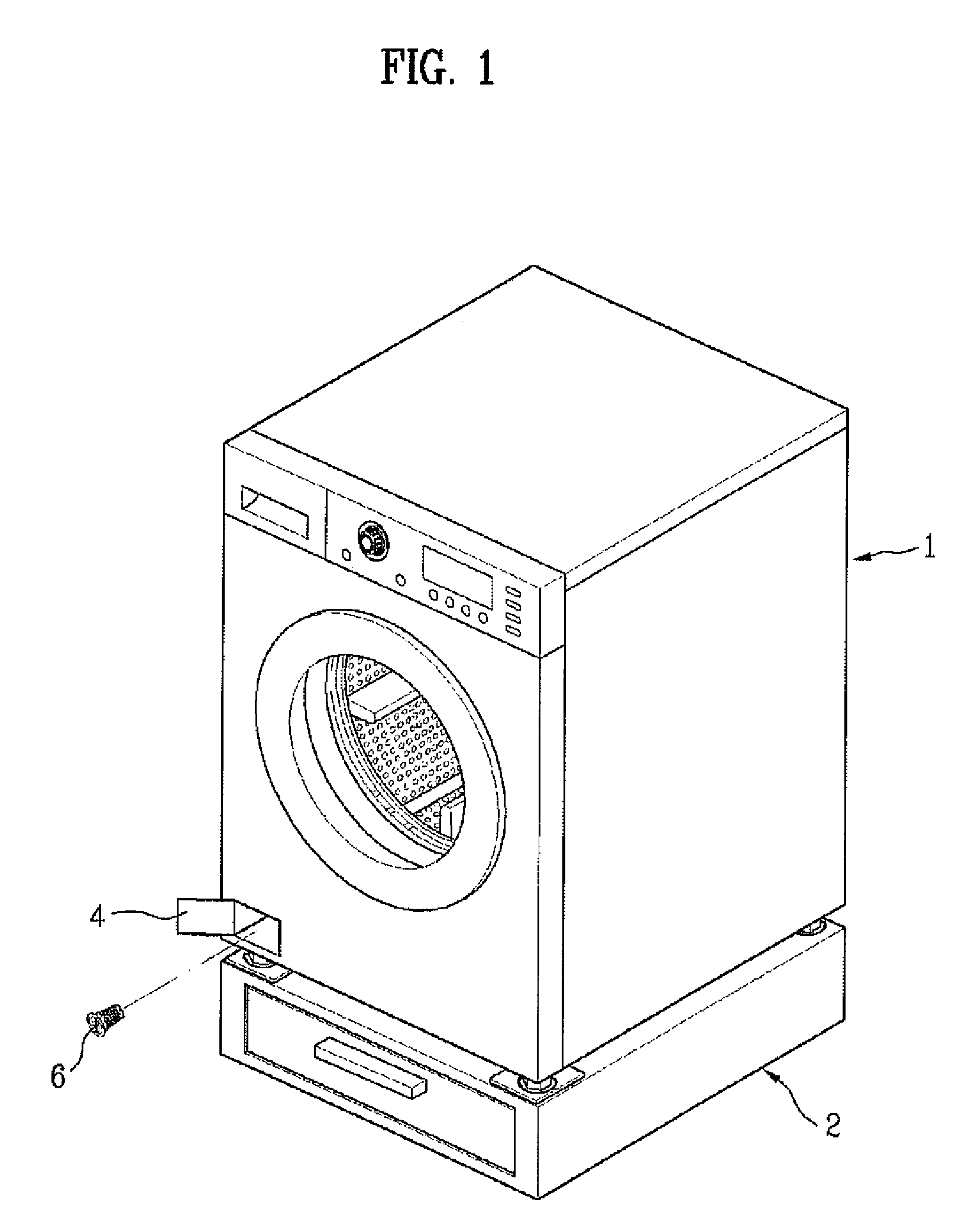 Laundry machine with height increasing member and drainage filter servicing section