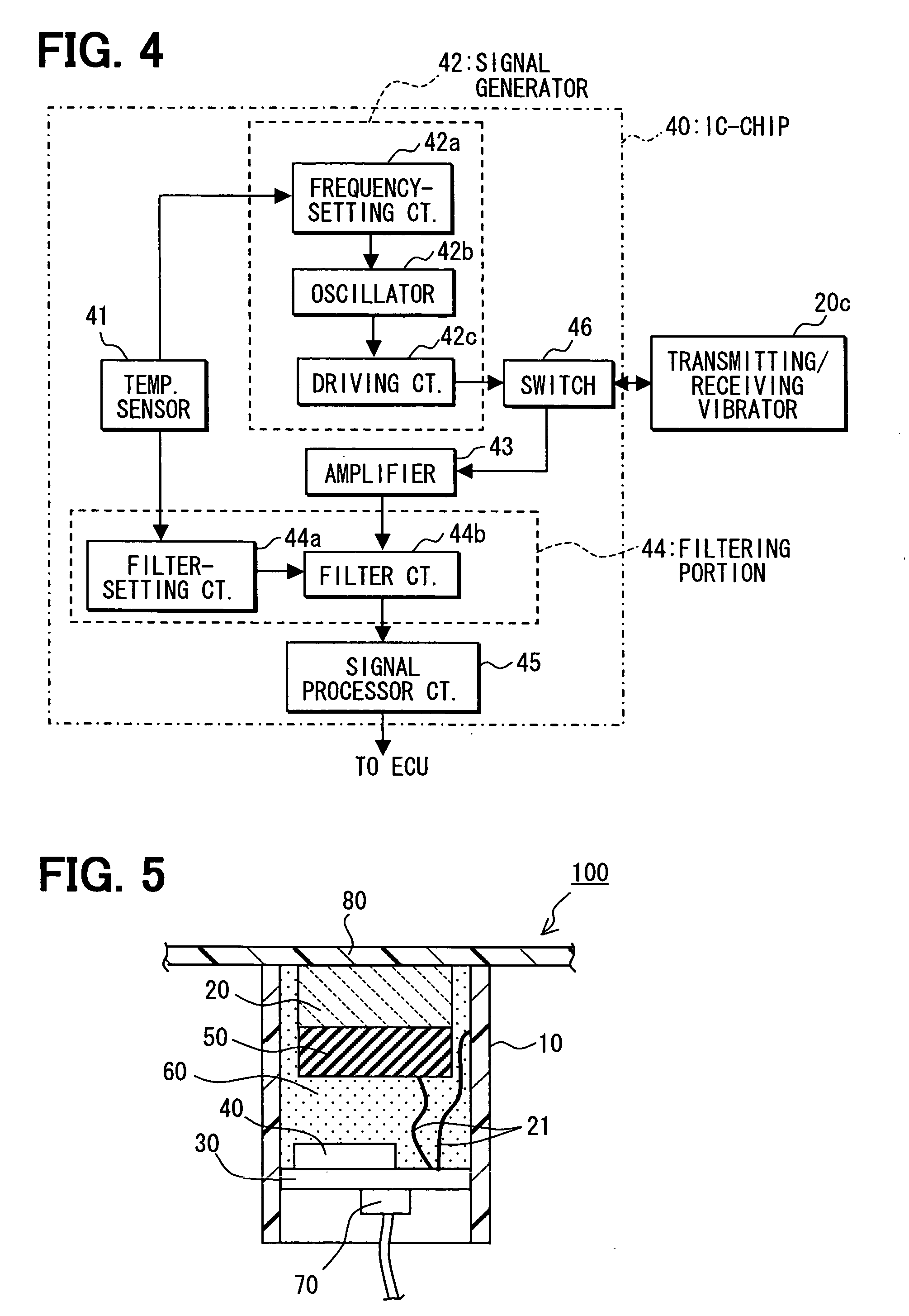 Ultrasonic sensor transmitting and receiving ultrasonic frequencies adjusted according to temperature