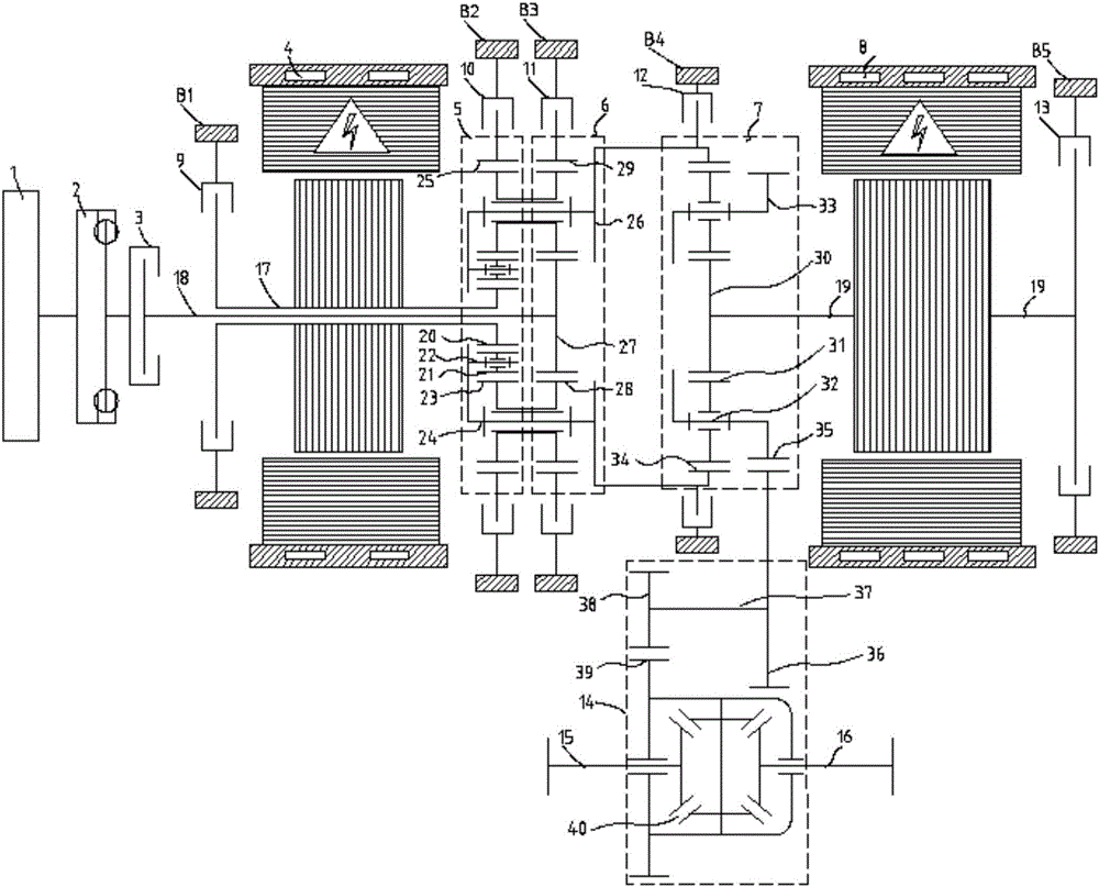 Dual-motor multi-mode composite forerunner plug-in hybrid power system