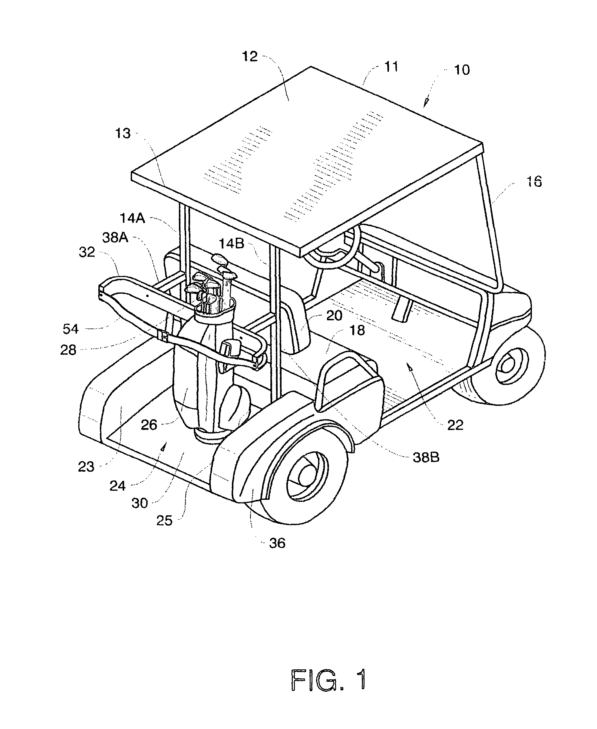 Golf cart rearwardly extending canopy cover