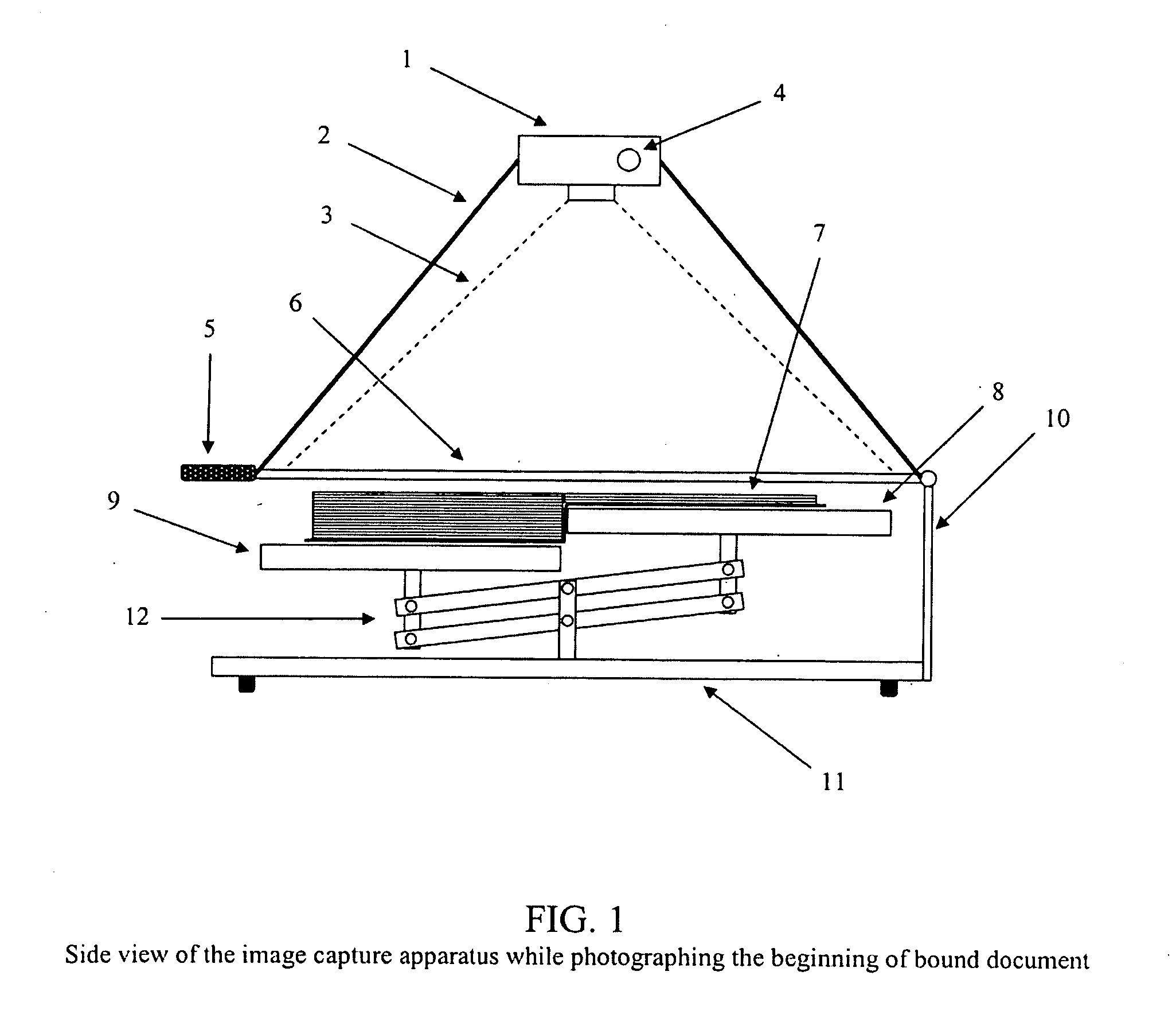 Method and apparatus for capturing the image of bound documents such as books using digital camera