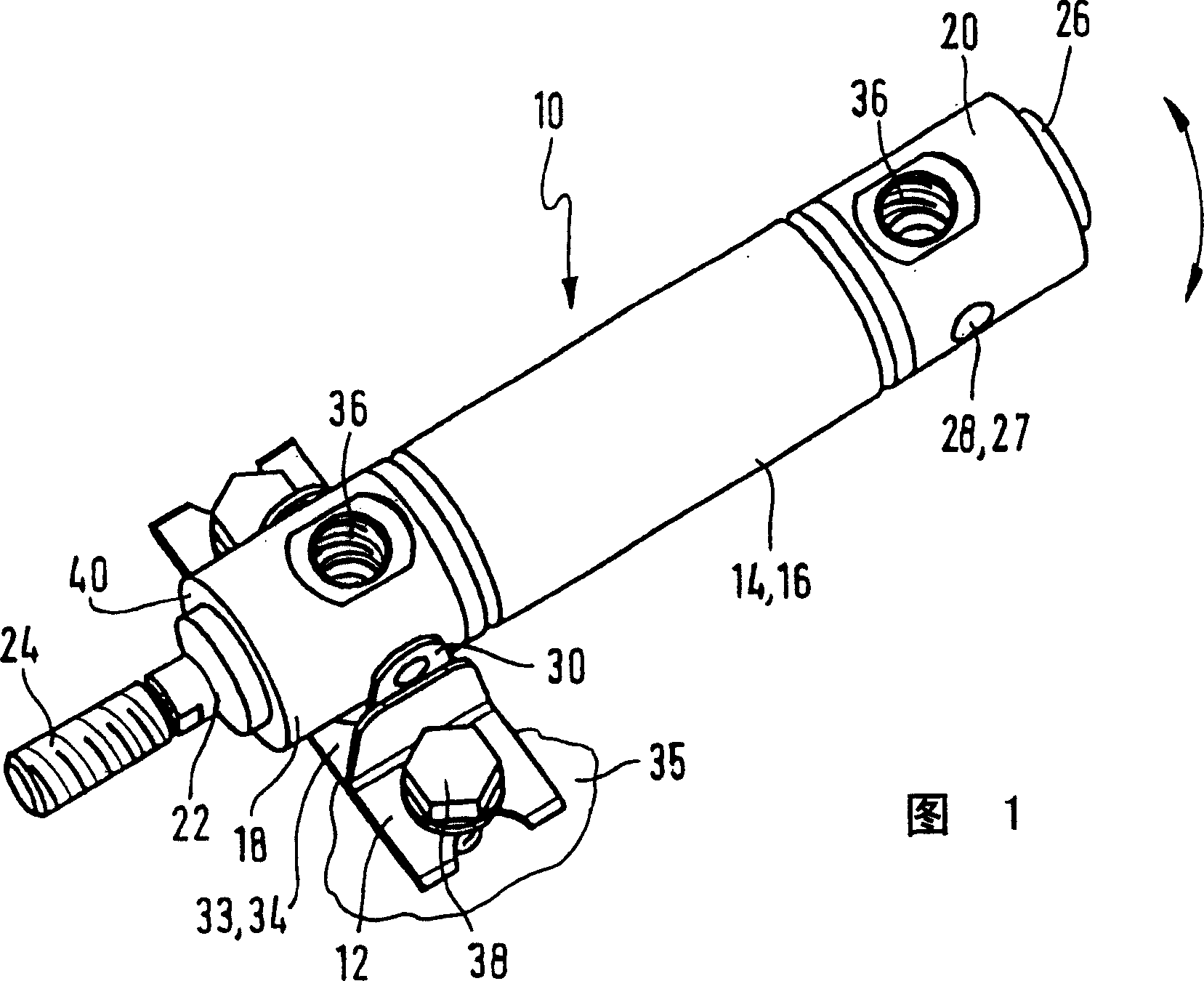 Fastening element and adapted cylinder cover of a fluid-actuated working cylinder