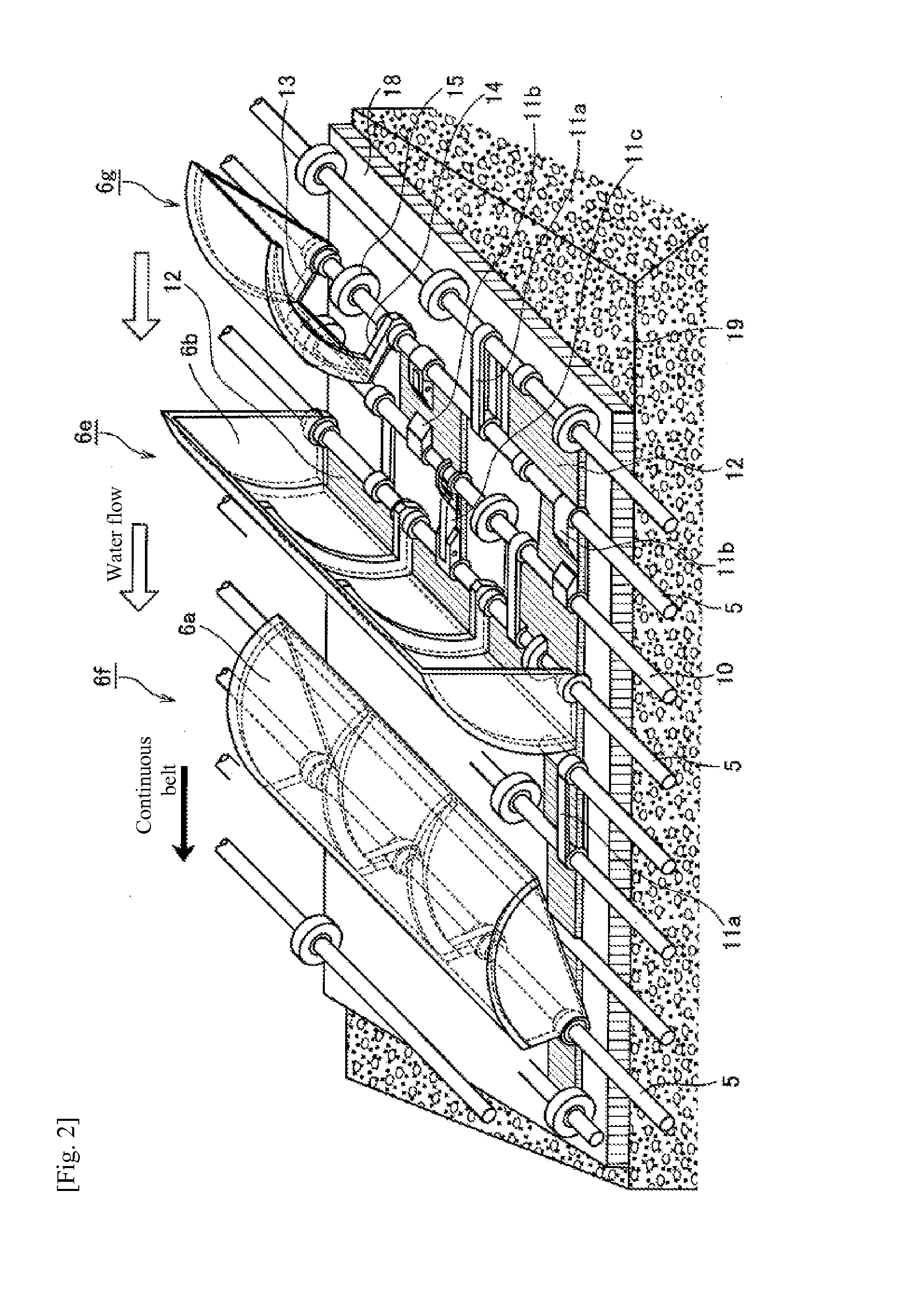 Bottomless-cup type water power conversion device utilizing flowing water energy
