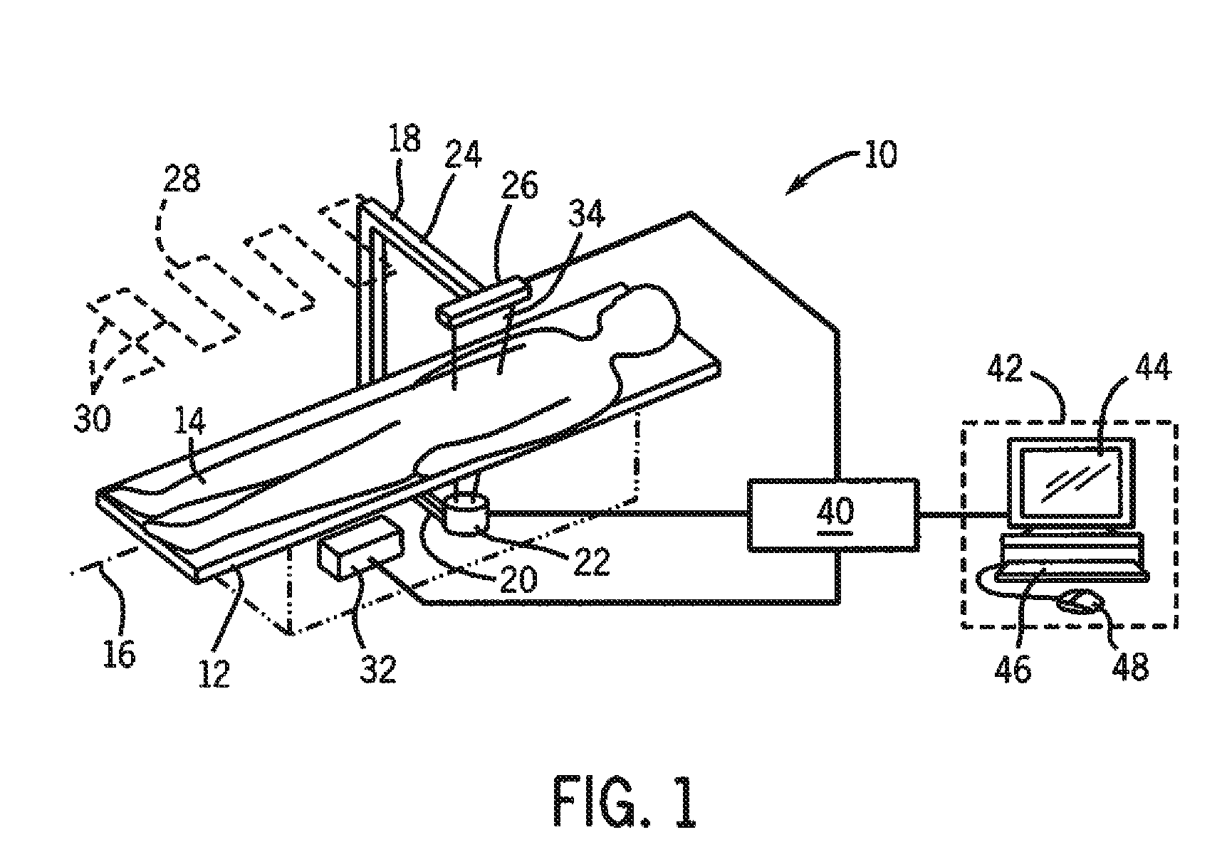 Transverse scanning bone densitometer and detector used in same