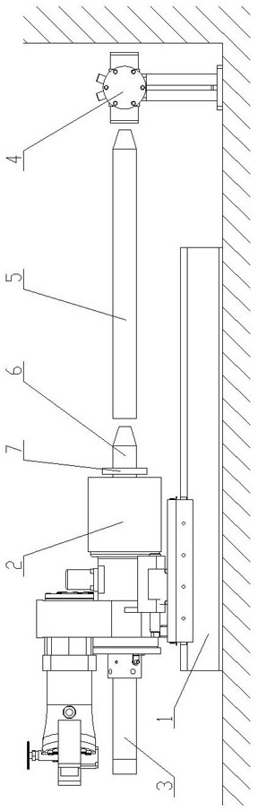 Middle rod adding method of guide rail type drilling device