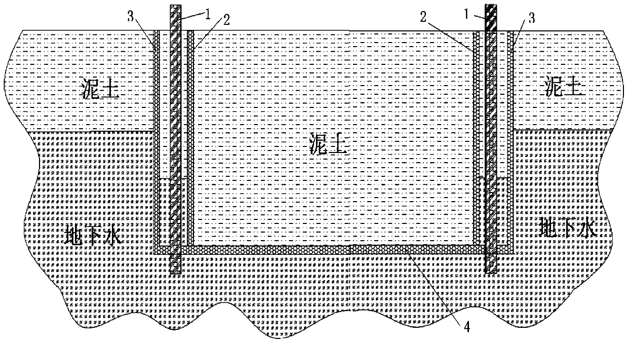Shield receiving well foundation pit excavation and supporting non-precipitation construction method